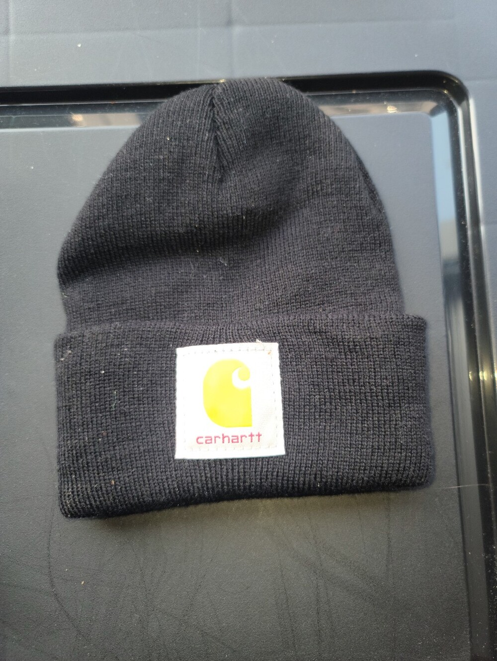 Carhartt Black Cuffed Beanie with Yellow Logo Patch